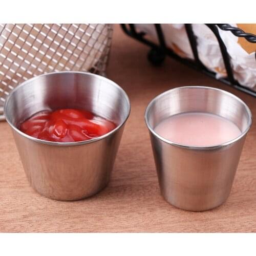 100pcs Stainless Steel Sauce Cups Potato Chips Tomato Paste Cup Restaurant Salad Sauce Dipping Bowls