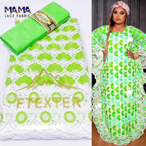 2.5+ 2.5 Yards 2021 African Lace Top Quality Swiss Voile Lace With Bazin Riche Original Brocade For Traditional Wedding Sewing