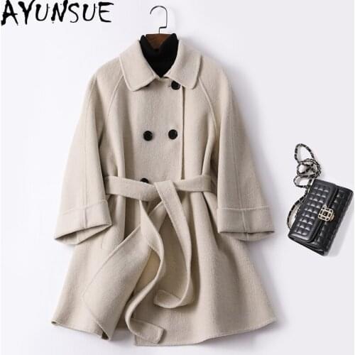 2020 Double Breasted Wool Coat Female Autumn Jacket Korean Woolen Coat Women Clothes Coats and Jackets Women Overcoat 9978 KJ
