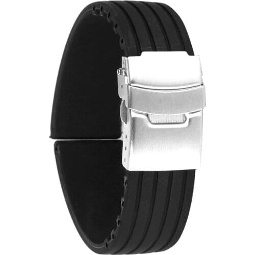2x 20mm Mens Black Rubber Sport Watch Band Strap w/ Buckle