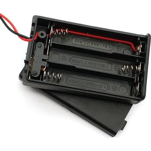 3 x AAA Battery Storage Cover Box Plastic Case Holder with ON/OFF Switch & Wire Leads for 3 pcs AAA Batteries Black Whol