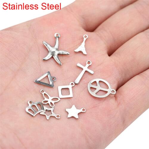 30pcs Mixed Stainless Steel Charms Lot Animal Starfish Crown Charm Pendants Bulk for Necklace Bracelet Earrings Jewelry Making