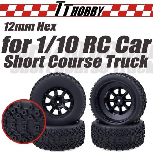 TTHOBBY 4pcs RC Tire Wheel Hex 12mm Hub Rim 2 Inch Wheels Tires for 1/10 1/12 RC Car 1/14 1/16 Short Course Truck Buggy Truggy