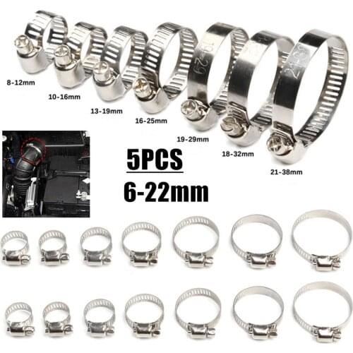 5PCS Pipe Clamps Stainless Steel Hose Clips Fuel Hose Pipe Clamps Worm Drive Durable Anti-oxidation 8-32mm