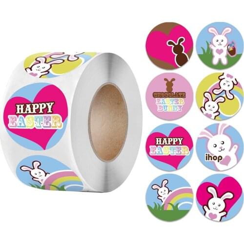 500pcs Self Adhesive Paper Happy Easter Sticker Cake Baking Sticker Labels Easter Party Gift Bag Box Envelope Seal Decoration