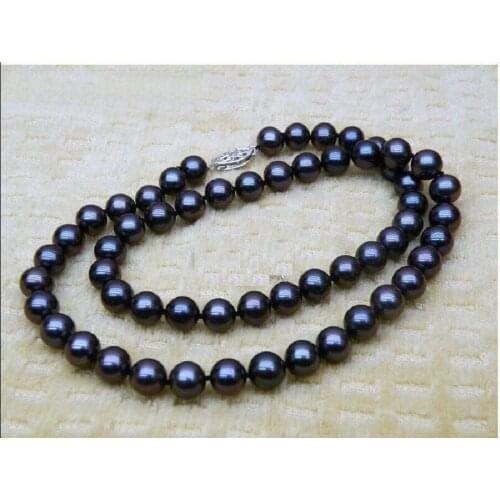 AAA 8-9 MM black natural South Sea pearl necklace bracelet set 925silver white gold