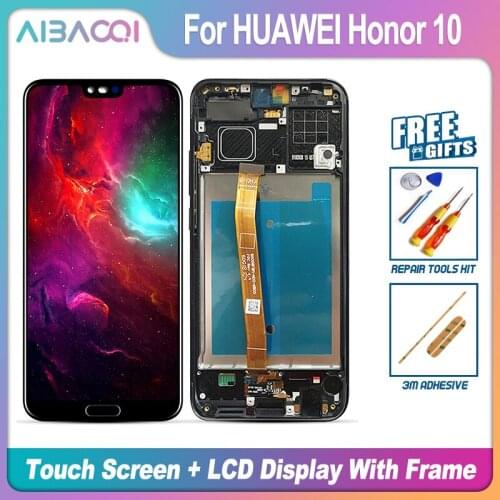 AiBaoQi Brand New Touch Screen LCD Display+Frame+Power Cable Assembly Replacement For HUAWEI Honor 10 STK-LX1