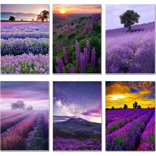 5d Full Diamond Diamond Embroidery Landscape For Sale Art Diamond Painting Lavender Cross Stitch Mosaic Diamond Photo Handmade