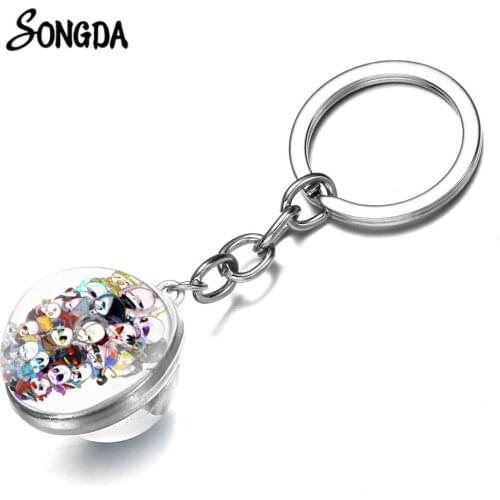 Lovely Undertale Souvenir Key Chain San Papyrus Frisk Figures Toy Keyring Transparent Double-sided Glass Ball Keychain Trinkets