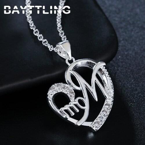 BAYTTLING 925 Sterling Silver 18 Inch Link Zircon Heart Pendant Necklace For Woman Luxury Fashion Party Wedding Jewelry Gift