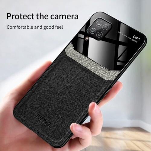 Case for Galaxy A12 5G A125F Shockproof Premium PU Leather Lens Glass Hard Cover for Samsung Galaxy A12 A125 A125F Soft Bumper