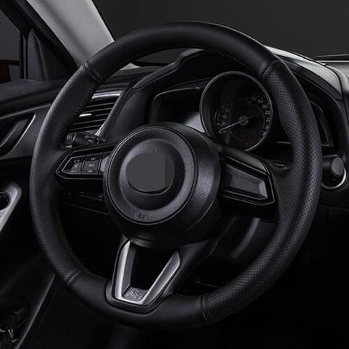 DIY Black Faux Leather Steering Wheel Cover For Mazda Axela Atenza Mazda 6 CX-5 CX5 CX-4 CX4 CX-7 MX5 15in 38cm Comfortable