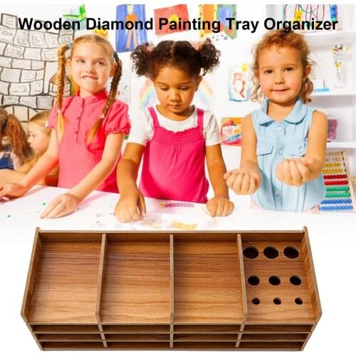 Wooden Diamond Painting Organizer 15-Grid Drill Holder Rack Tool Storage Tray Painting Pen Organizer Embroidery Accessories