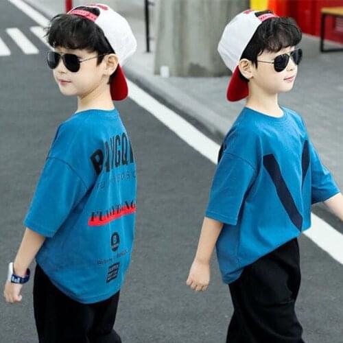 Children boy suit summer Childrens wear middle big children boys clothes short sleeve two piece set childrens clothing suit