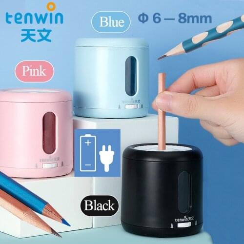 Tenwin 8035 Electric Pencil Sharpener Adjustable Thickness Battery/Plug-in Power Automatic Pencil Sharpener for Pencils Φ6-8mm