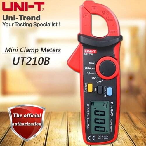 UNI-T UT210B single AC 200A true RMS mini clamp meter, ammeter / LCD backlight / digital hold / NCV / relative measurement