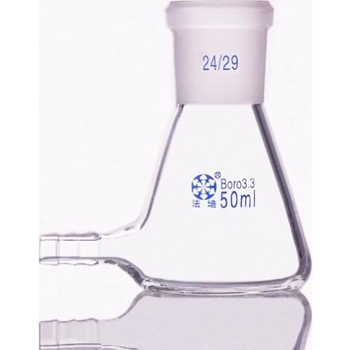 Filtering flask with Lower tube,Capacity 50ml,Joint 24/29,Triangle flask with tubules,Lower tube conical flask