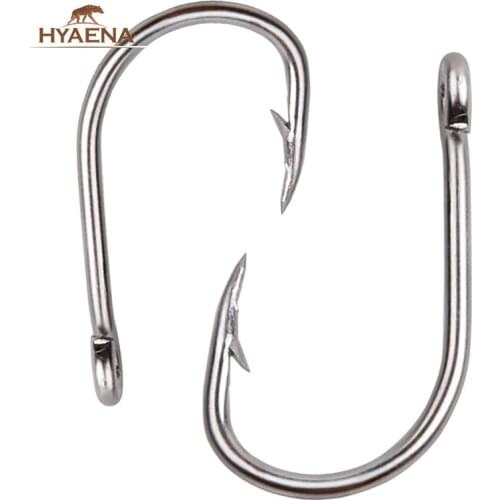 Hyaena 50pcs/lot Fishing Hook 9260 Stainless Steel For Ocean Boat Fishing Tackle Accessories Barbed Single Fishhook