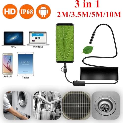 Inspection Borescope Camera 8mm Waterproof IP68 2M 3.5M 5M 10M Cable 1200P HD 3-in-1 Computer Endoscope Borescope Tube 8 LEDs