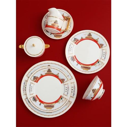 Chinese style Phnom penh Palace Tableware Creative Bone china Dinnerware porcelain dessert dish Food Fruit Steak Pasta Plates