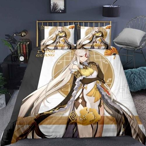 ACG Duvet Cover Set 3pcs Anime Characters Quilt Cover Genshin Series Bed Linen EU USA UK Size Full Cover Comforter Cover Bed Set