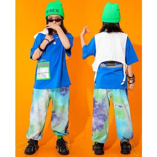 Girls Hip Hop Jazz Dance Performance Stage Clothing 3PCS Suit Loose Tie Dye Streetwear Summer Street Dance Practice Wear YS2076
