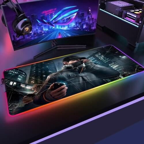 Watch Dogs Table Pads Lighting Mouse Pad Non-slip Mat Computer Keyboard Gaming Anime Rug Carpet and Mats RGB Mause Gamer Laptop