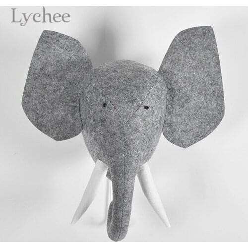 Lychee Life Felt Stuffed Elephant Head Wall Hanging Decoration Animal Design Wall Ornament Home Decors