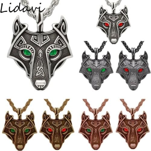 Lidavi 5Colors 1pcs Retro Norse Vikings Wolf Head Necklace Personality Original Animal Pendant Vintage Statement Jewelry For Men