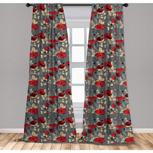 Poppy Curtain for Kids Rooms Abstraction of a Growing Floral Garden Leaves Botanical Modern Nature Display Window Drapes