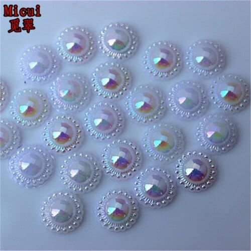 Micui 200PCS 8mm AB White Round Flower shaped Acrylic Rhinestones Flatback For Clothes Decorations Jewelry Accessories ZZ59C