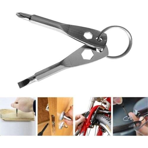 Mini EDC Screwdriver Key Shape Slotted Cross Screwdrivers Keychain Outdoor Multifunctional Stainless Steel Pocket Repair Tools