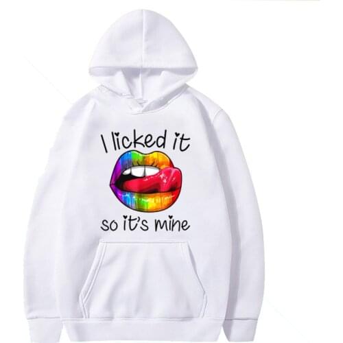I Liked It So Its Mine Colorful Lips Print Hoodies Women Autumn Winter Graphic Long Sleeve Pullovers Fashion Hooded Sweatshirt
