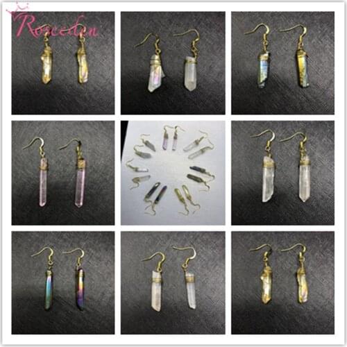 Multicolor Trendy Natural Rock Crystal Shape Drop Earrings For Women Gold color Jewelry Handmade Wedding Party Earring RE3470