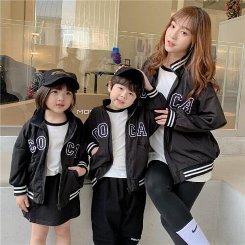 2021 parent-child locomotive jacket Korean version of fashion blast street embroidered mother and daughter dress home jacket tid