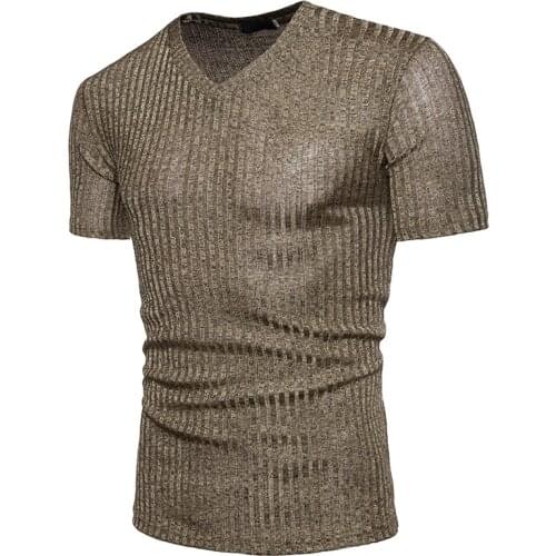 Mens T-shirt African Fashion V-collar Design Pure-color Dynamic Simple Mens Short-sleeved T-shirt