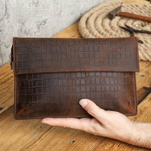 European and American retro tide crocodile pattern leather mens clutch large-capacity mens storage bag