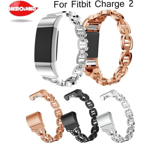 Crystal Stainless Steel Watch Band Wrist strap Smart Wristband Bracelet Wearable Belt Strap with Rhinestone For Fitbit charge 2