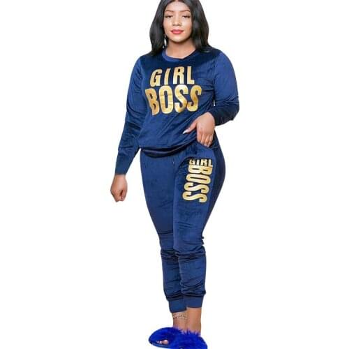 Autumn New Velvet Two Piece Sets Women Full Sleeve Tops And Skinny Pants Matching Sets Fashion Letter Print Tracksuit Women Sets