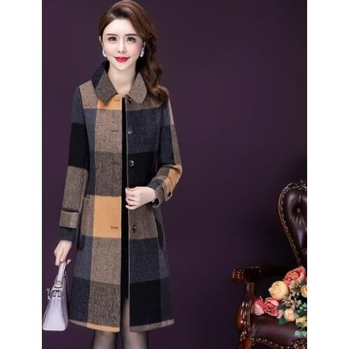 Plaid woolen coat womens winter new mid-length high-end fashion slim woolen coat