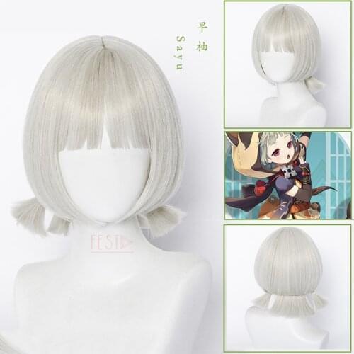 Genshin Impact Sayu Cosplay Wig Gray Short Wigs Mujina Ninja Inazuma Girls Bobo Hair Heat Resistant Fiber Accessories Halloween