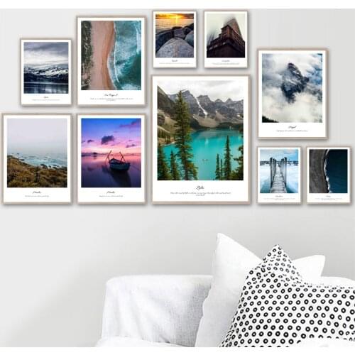 Beach Mountain Cloud Lake Stone Path Tree Wall Art Canvas Painting Nordic Posters And Prints Wall Pictures For Living Room Decor