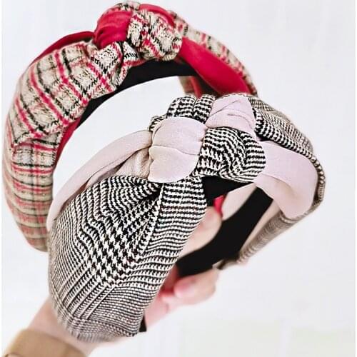 Vintage Silk Cloth Plaid Hair Bands For Women Turban Headband Hairband Girls Hair Accessories haar diademas para el pelo mujer