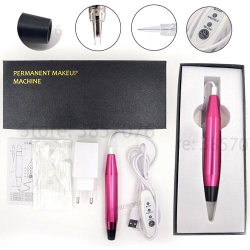 Professional Semi Permanent Makeup Machine Eyebrow Lip Contour Pen Beauty Art Tattoo Gun Machine Kit with 10pc Cartridge Needles