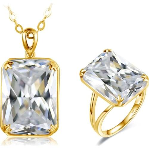 Szjinao Luxury 14K Gold Jewelry Set For Women Shiny VVS Clear Diamond Pendant Ring Sets Real 925 Sterling Silver Fashion Jewlery