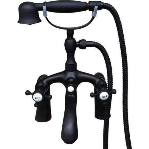 Bathroom Black Oil Rubbed Bronze Clawfoot Tub Faucet Mixer Tap w/ Handshower Cross Handles - Deck Mount atf511