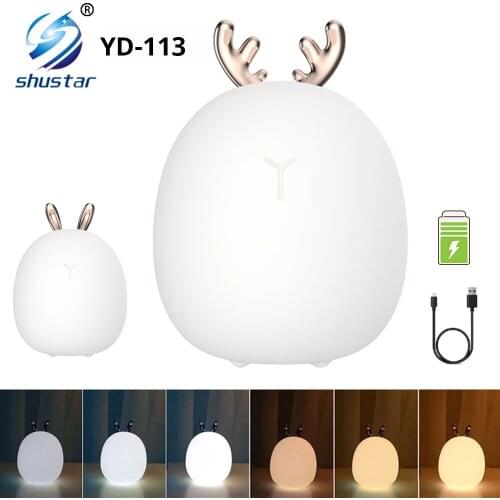 LED Night Light USB Cartoon Rabbit Lamp Rechargeable Silicone Lights Dimmable Bedroom Bedside Child Eye Protection Gift Lamps