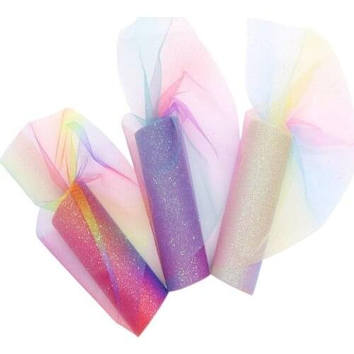 10 yds Glitter Pearl Rainbow Squins Tulle Roll Fabric DIY Table Skirt Baby Tutu Skirt Girl Baby Shower Decoration Party Supplies