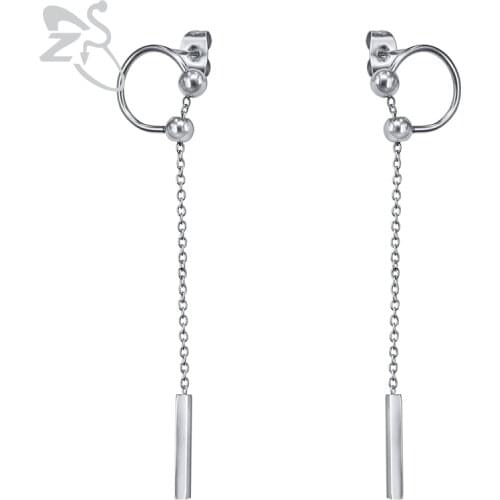 ZS U-shaped Stud Earrings with long Chain Tassel for Men Women Stainless Steel Jewelry Korean Earrings 1 Pair Punk Ear Jewelry