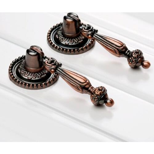 2Pcs Vintage Hanging Design Cabinet Handles Antique Furniture Kitchen Cupboard Door Dresser Drawer Drop Pulls Knobs Zinc Alloy